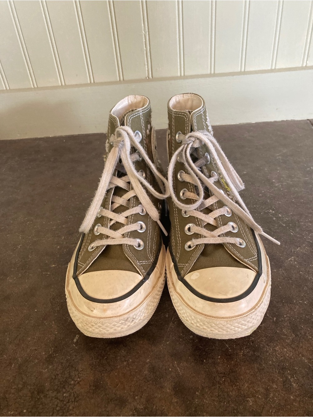 Converse Olive Green Floral Embroidered High-Top Sneakers - Picture 5 of 7